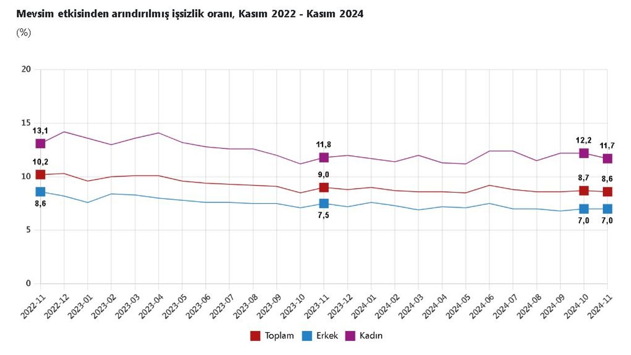 İşsizlik oranı kasımda yüzde 8,6'ya geriledi